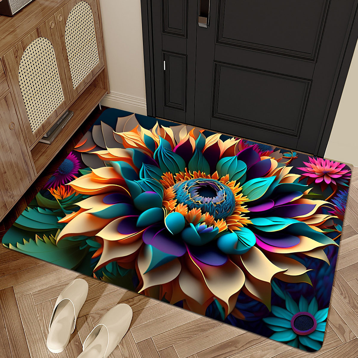 

Luxury Floral Door Mat With Non-slip Silicone Backing - Thick, Easy-care Flannel Entrance Rug For Home Decor - Perfect For Living Room, Bedroom, Bathroom, Kitchen