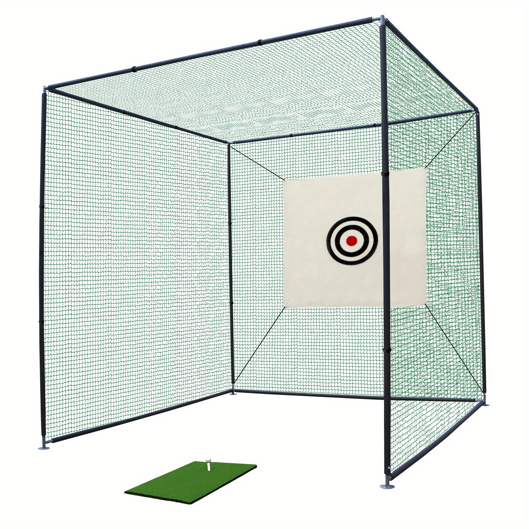 TEMU Portable Golf Practice Net Cage 10x10x10 Feet With Metal Frame, Golf Hitting Net Kit For Indoor And Outdoor, Backyard Garden Swing Training Equipment