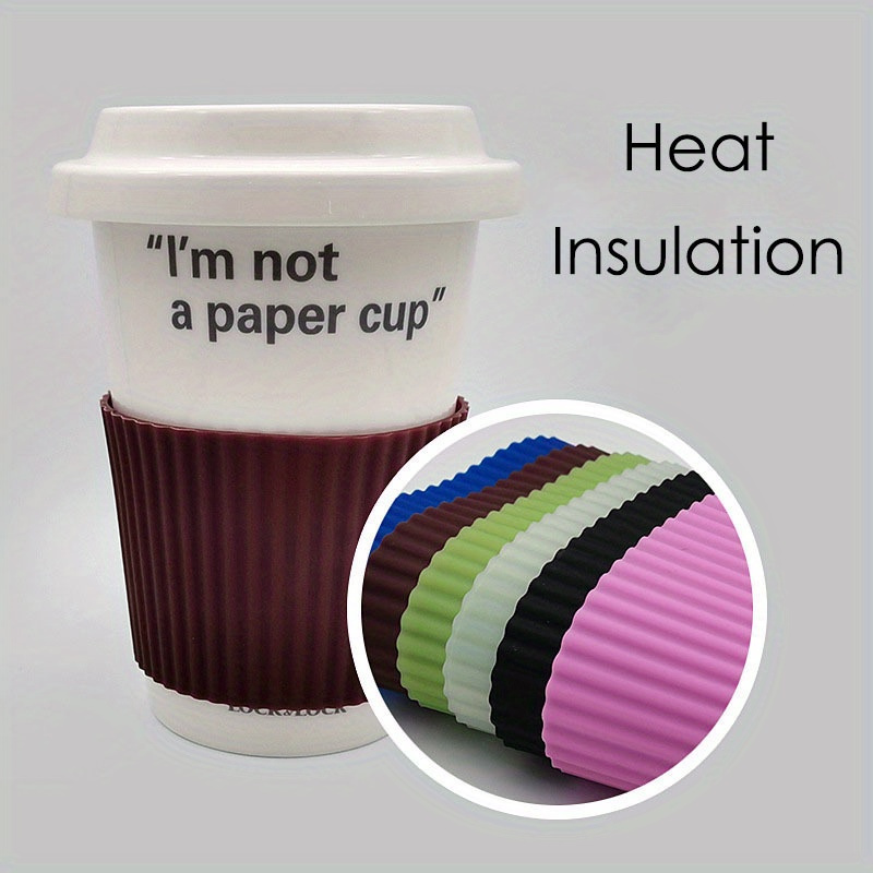 1pc silicone coffee cup sleeve non slip heat insulation reusable mug grip random color fits most coffee tea cups stylish comfortable details 2