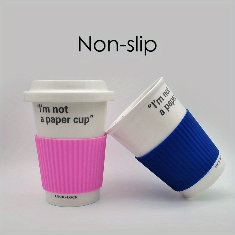 1pc silicone coffee cup sleeve non slip heat insulation reusable mug grip random color fits most coffee tea cups stylish comfortable details 3