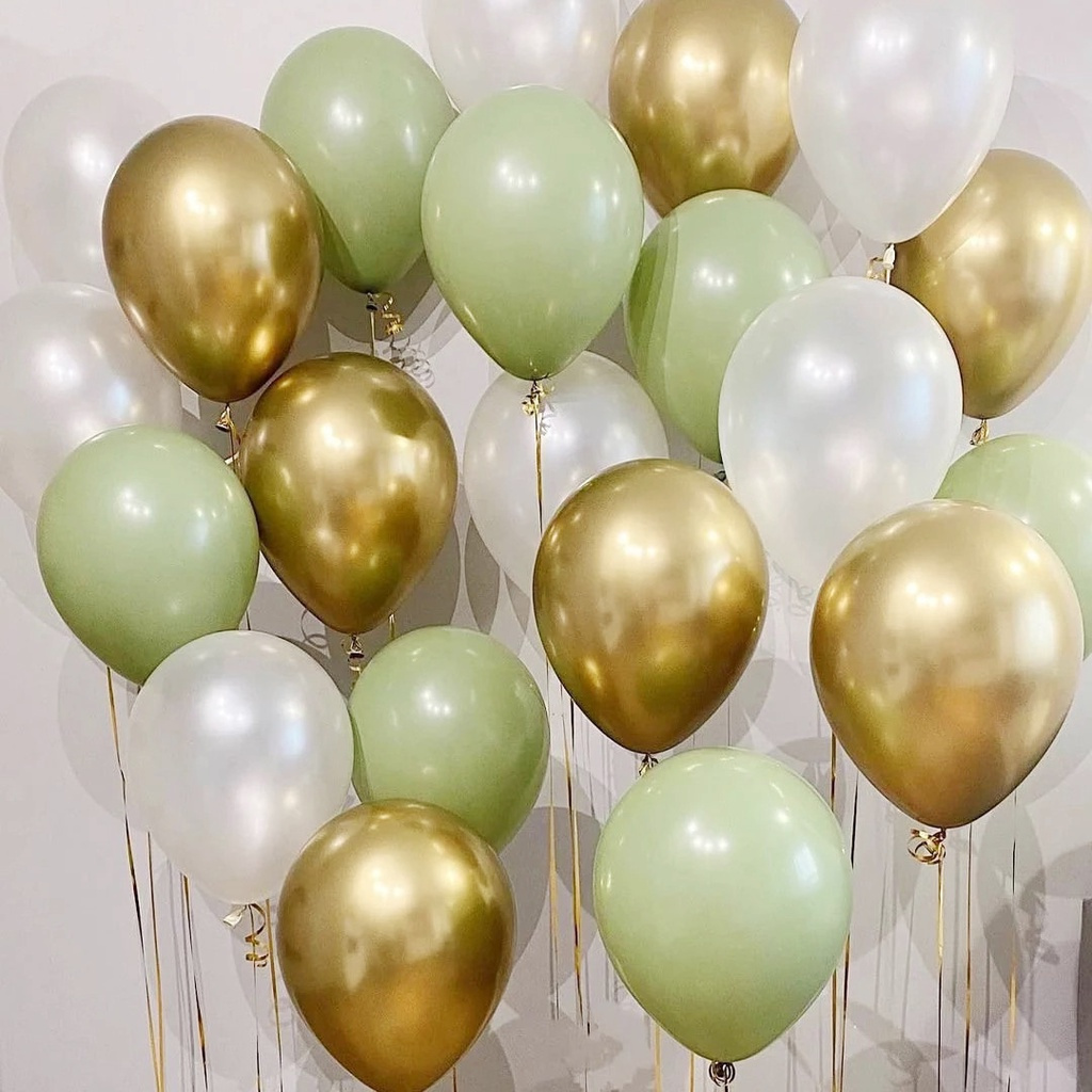 

eco-chic" 15-piece Avocado Green & Gold Latex Balloon Set - Perfect For Birthday, Wedding, Baby Shower Decorations - No Power Needed