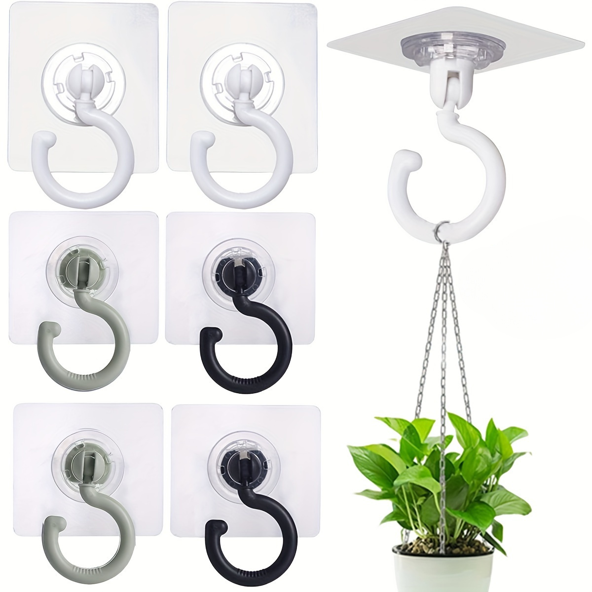 

10pcs Rotatable Adhesive Hooks For Wind Chimes, Plants, And Ceiling Decor - No Drill Ceiling Hanging Hook With Strong Sticky Hanger Utility