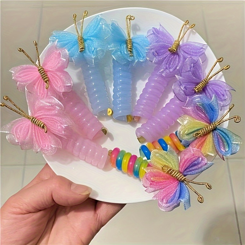 

2-pack Cute Butterfly Spiral Hair Ties For Girls - Colorful Cartoon Ponytail Holders, Durable Plastic, Perfect For Everyday & Photo Shoots Butterfly Hair Accessories Cute Hair Accessories For Women