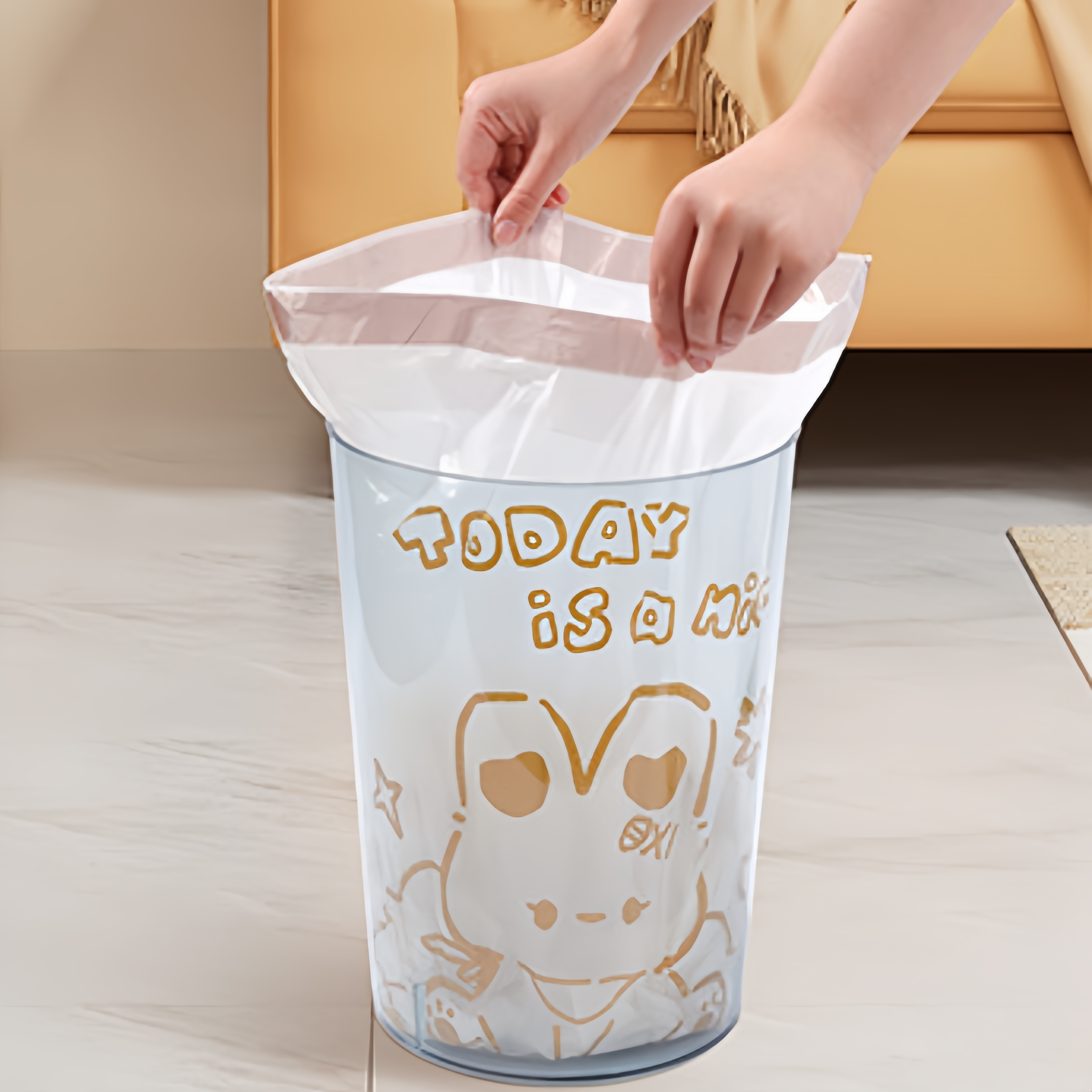 3 rolls cute printed drawstring trash bags plastic multipurpose disposable garbage bags with automatic closure for living room foldable household waste bags for home office cleaning supplies details 5