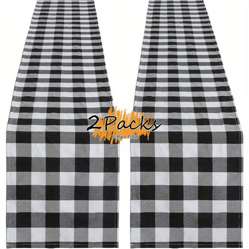 

Set Of 2 Linen Table Runners, Buffalo Plaid Polyester Blend, Black And White, Perfect For Kitchen, Holiday, Family Party Decorations, 13x72 Inch