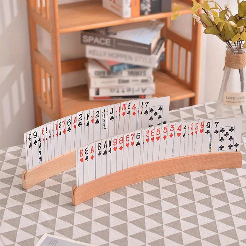 

Vintage Wooden Playing Card Holder Display Shelf - Solid Wood Decorative Finials Base For Card Games