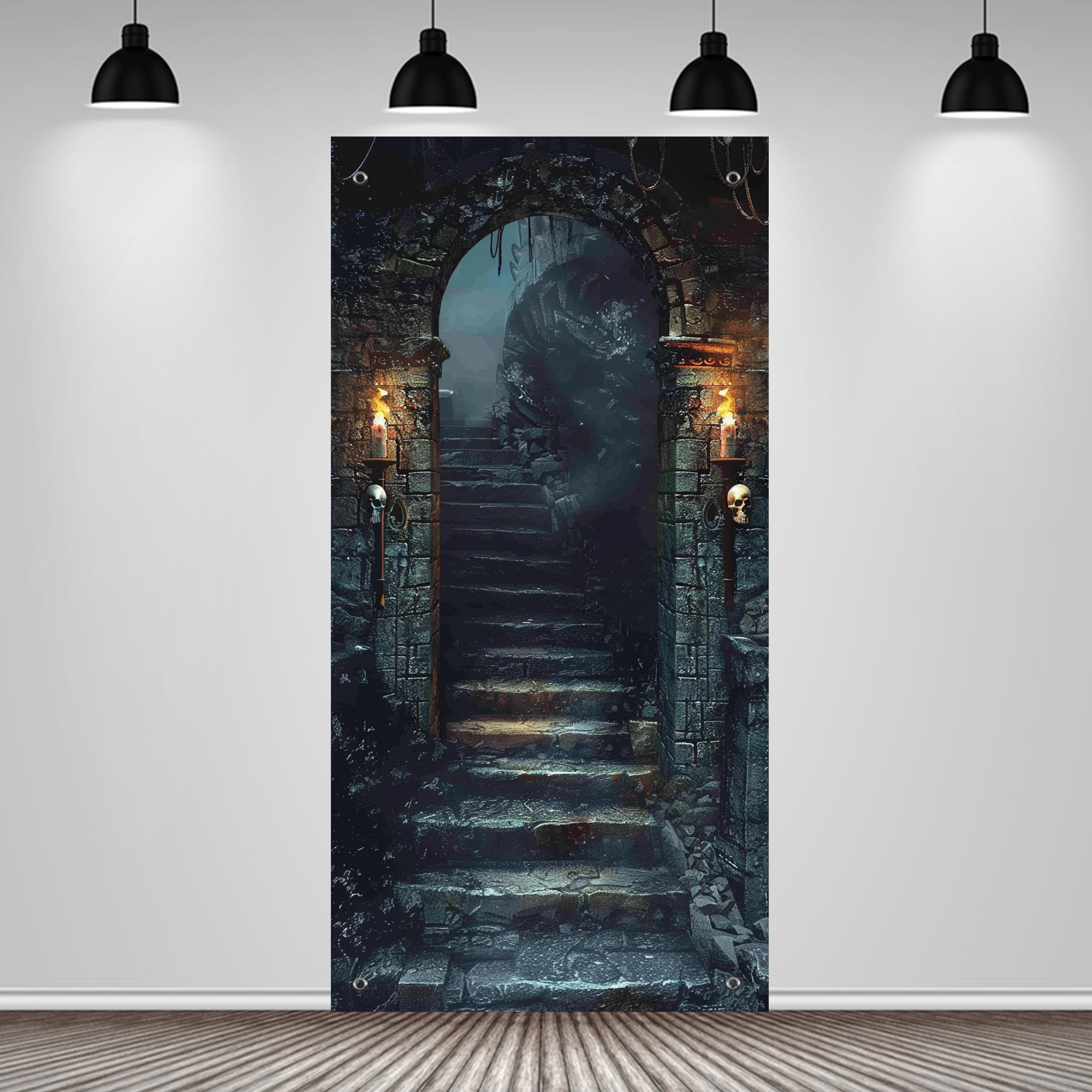 

Gothic Entrance Door Banner - Polyester Halloween Party Decoration, Non-electric Spooky Scene Setter, General Fit - 1pc Door Cover (35.4" X 70.8") For Festive Home & Event Decor