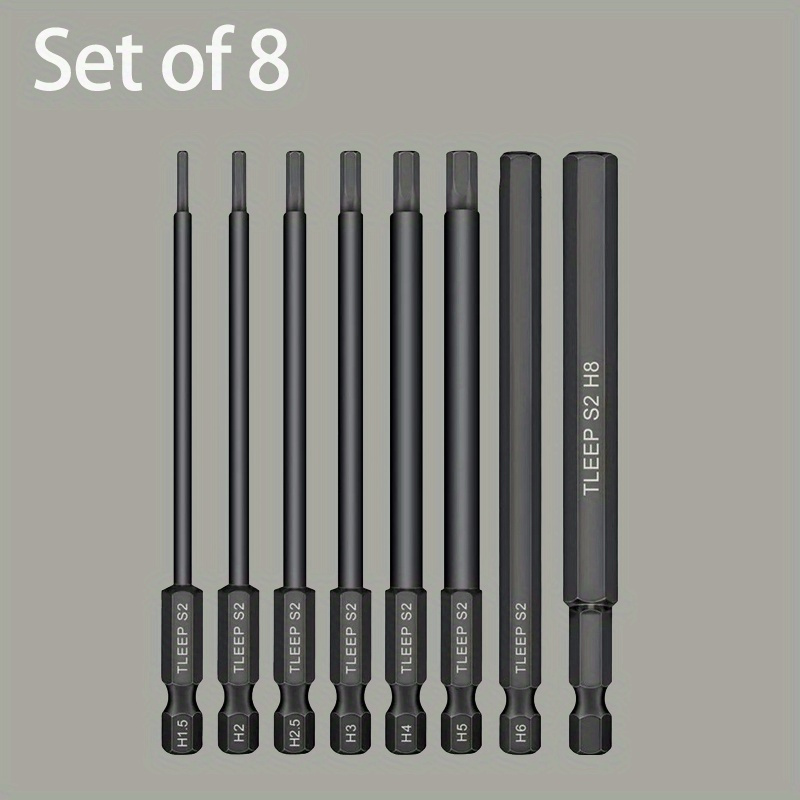

8-piece Magnetic Hex Bit Set - Durable Alloy, 1/4" Shank, 3.94" Length For Diy & Professional Use