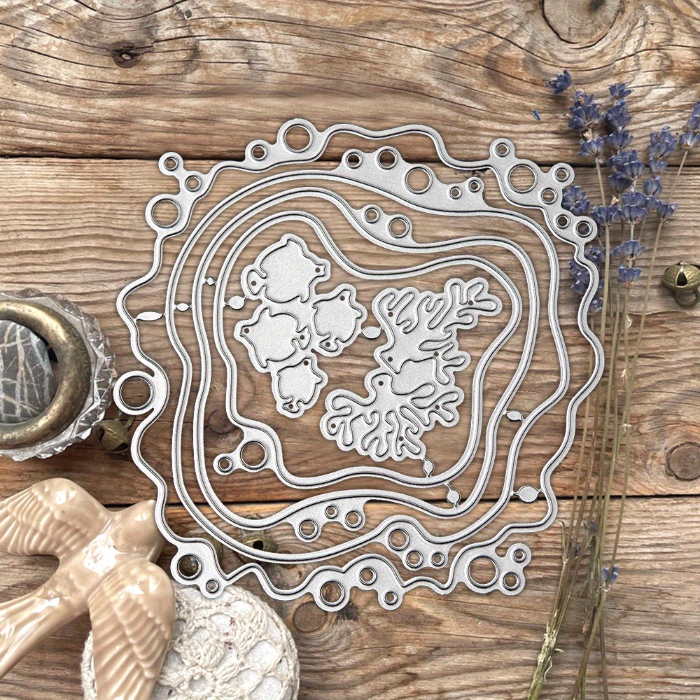 

Metal Cutting Dies With Flowers And Leaves Design For Diy Card Making, Embossing, And Scrapbooking - Artistic Lines Surrounding Template Stencil For Paper Crafts And Birthday Cards