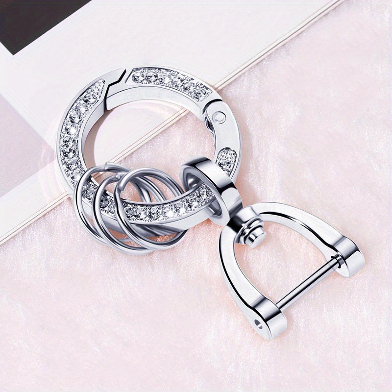 360 Degree Rotation Inlay Artificial Rhinestone Keychain High Quality Simple Spring Keyfob Stirrup Keyring Metal Connecting