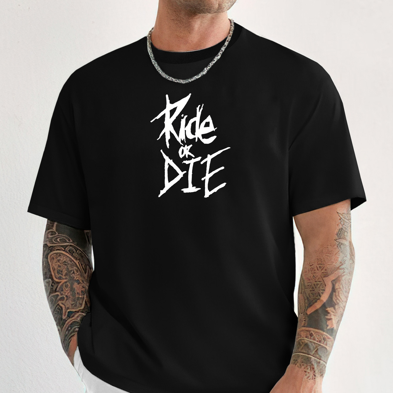 

' Ride Or Die 'creative Print Men's Short Sleeve T-shirt, Casual Round Neck Top, Versatile And Comfortable Tee, Spring& Summer Collection