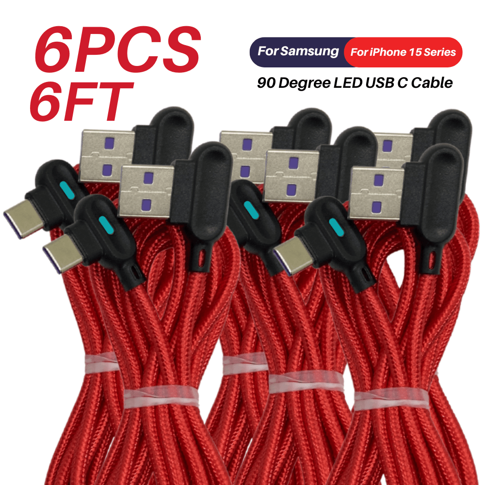 

6x 6ft 90 Degree Right Angle Usb Type C Fast Charger Cable For Iphone 15 Pro Max