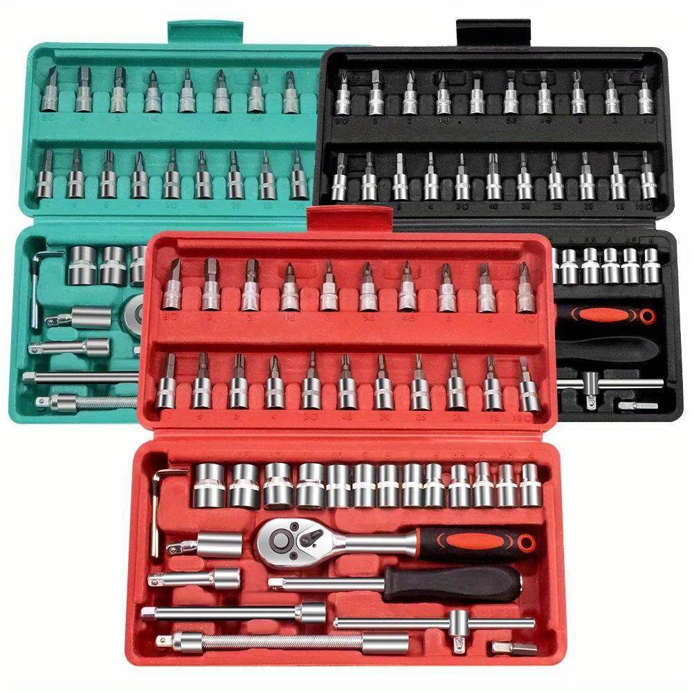 TEMU 46pcs Auto Repair Tool Kit - Ratchet, Torque Spanner & 1/4