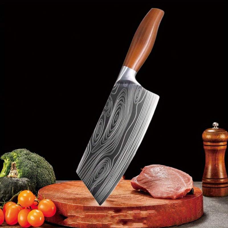 

1pc, Kitchen Knife Stainless Steel 8 Inch Forged Kitchen Knife Sharp Bone Chopping Knife Damascus Pattern Meat Fish Slicing Knife Butcher Knife Cooking Tools