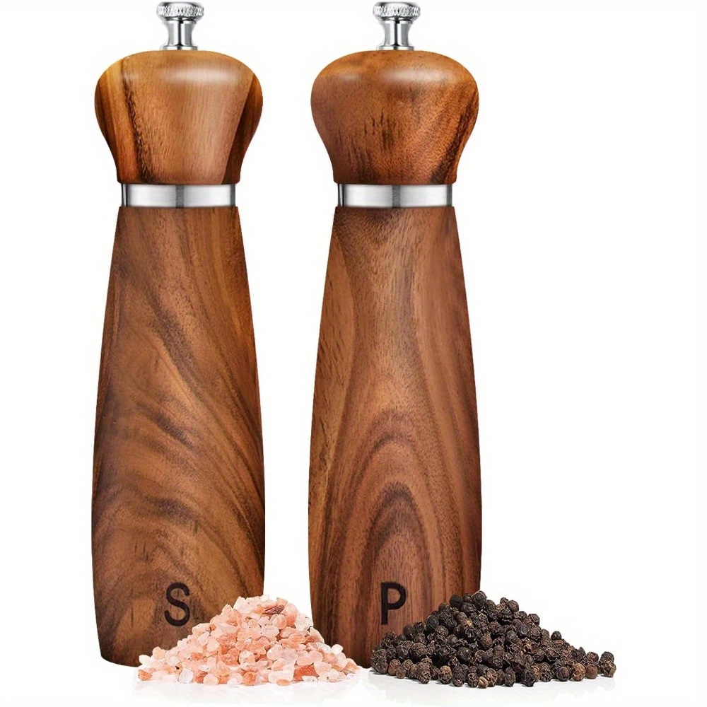 

Wooden Salt And Pepper Grinder Set, Haomacro 8 Inches Acacia Wood Salt & Pepper Mills Adjustable Coarseness, Classic Refillable Salt Grinders With Ceramic/stainless Steel Core For Kitchen