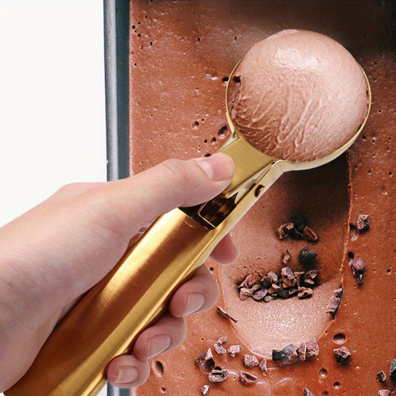 

Elegant Golden Stainless Steel Ice Cream - Pastry & Fruit With Trigger Release, Home Use, Ideal For Ice Cream & Watermelon