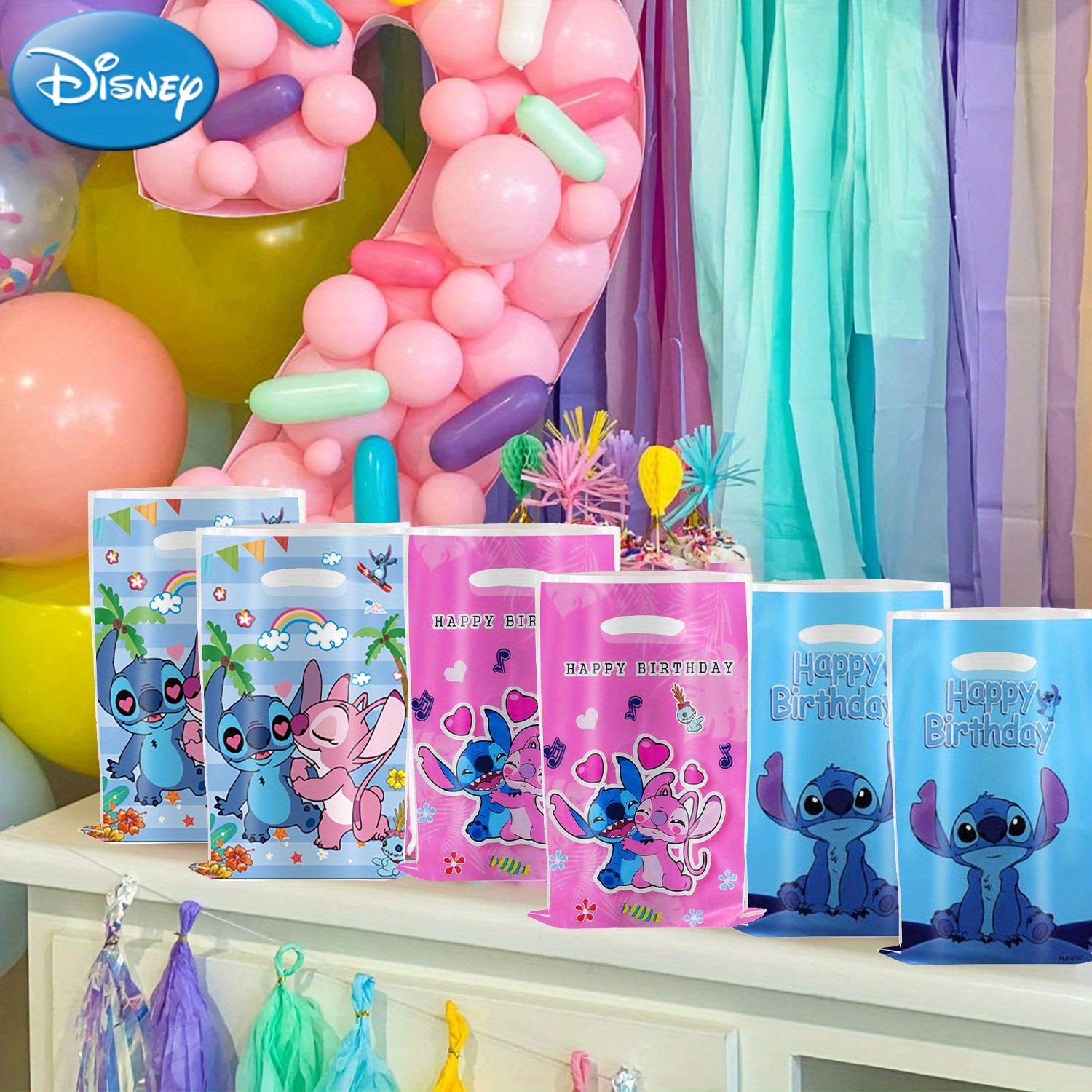 

Disney Themed Party Favor Bags, Pack Of 12, Fashionable Glossy Plastic Candy Gift Bags, Happy Birthday Decorative Treat Bags With Handles For Parties