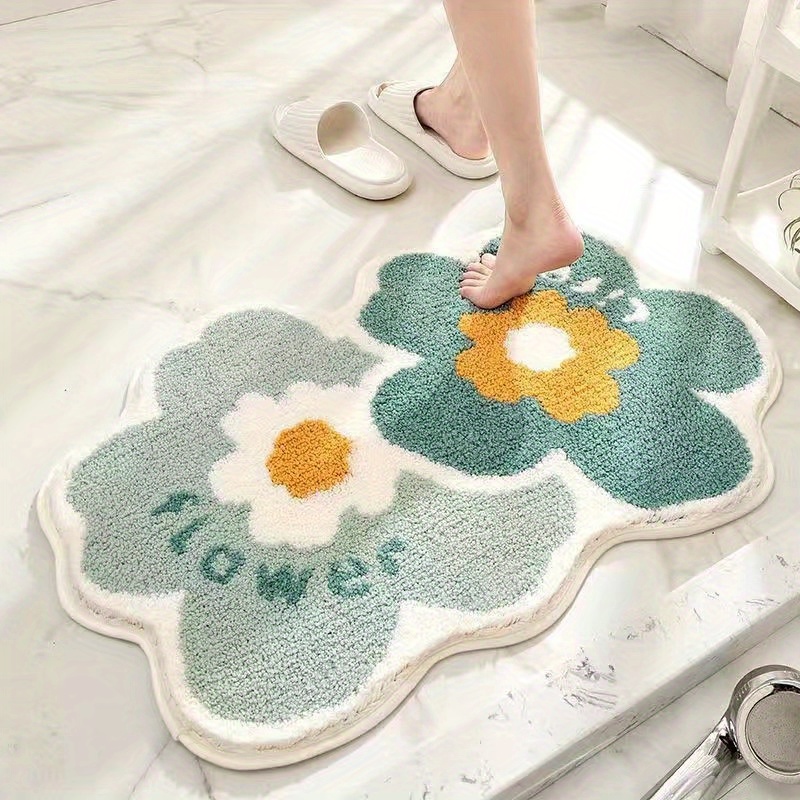 

Floral Patterned Braided Bath Rug - Non-slip, Water Absorbent Polyester Bath Mat With Other Materials Backing - Woven, 3000g/㎡ Density, 2cm Thickness - Oblong Shape