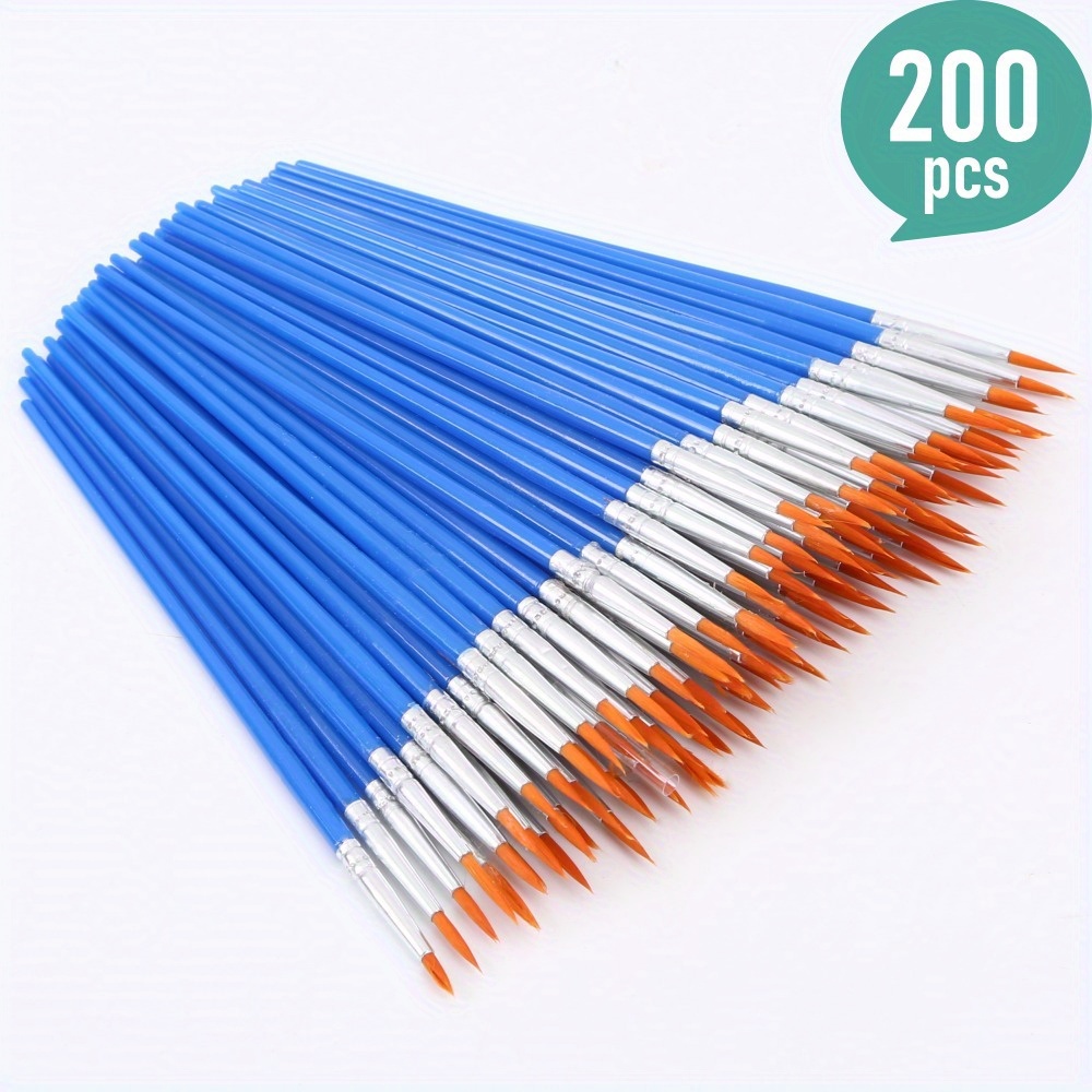 TEMU 200pcs Flat Or Pointy Nylon Painting Brushes For All-purpose Oil Watercolor Painting Artist Professional Kits