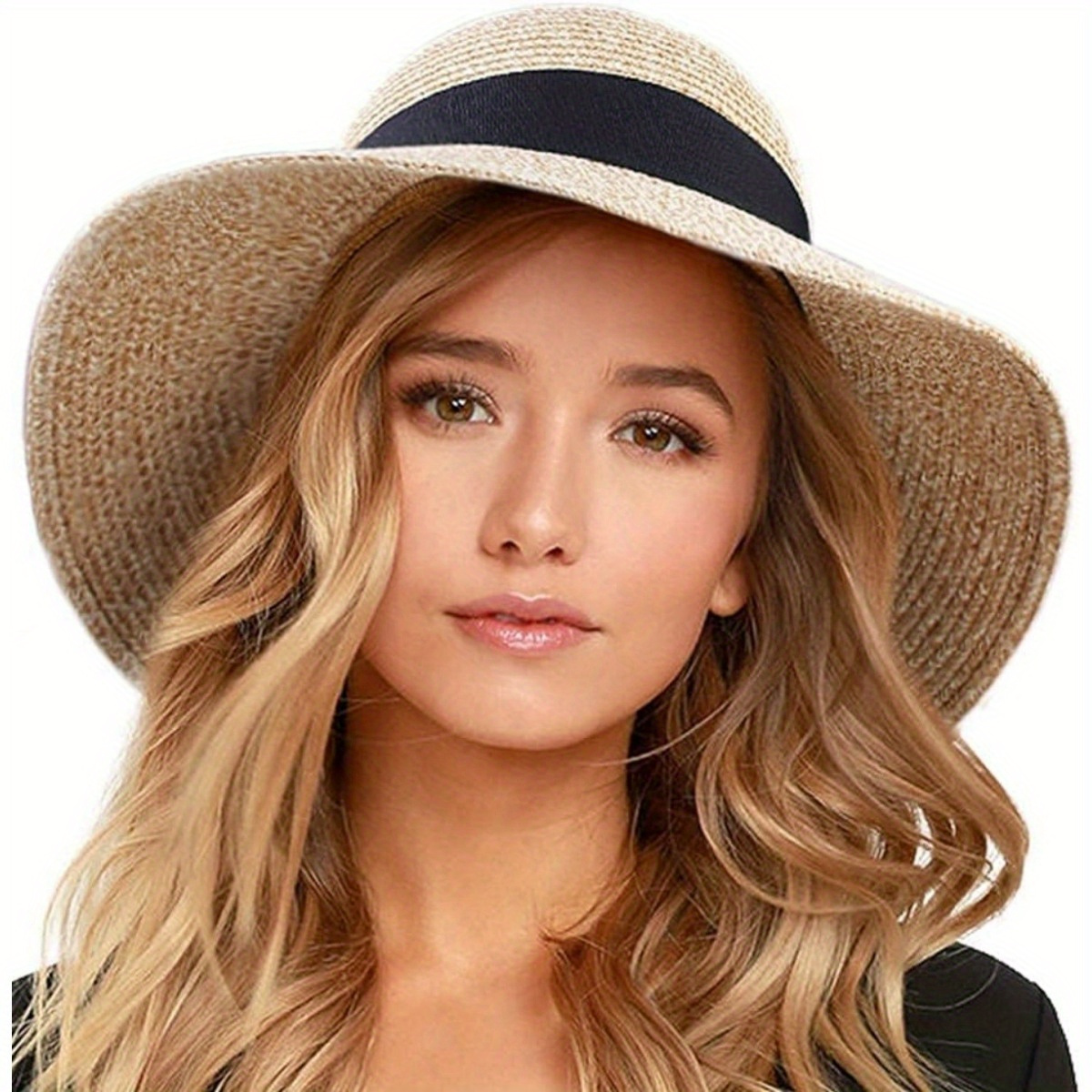 

Women's Summer Straw Sun Hat With Bow, Wide Brim, Breathable, Foldable Beach Hat, Uv Protection Outdoor Cap, Elegant Style For Travel & Vacation