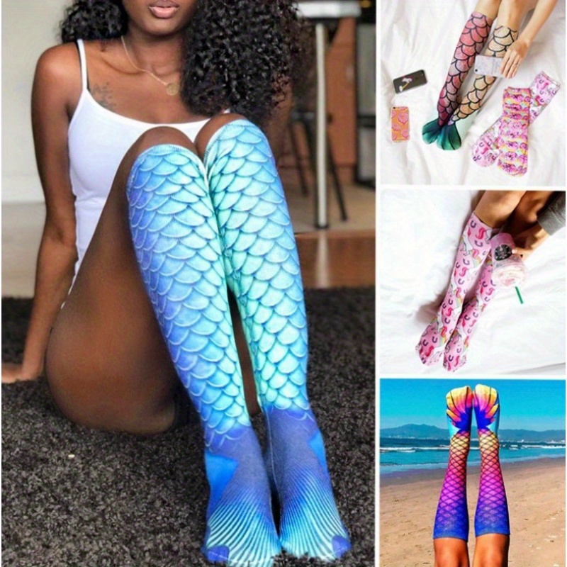 

1 Pair Of Unisex Fashion Novelty Mermaid Socks, Funny 3d Print, Men's Crazy Gift Socks, Ideal For Outdoor Wearing & All Wearing