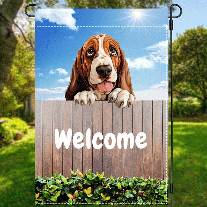 

1pc, Basset Hound Dog Bassethound Welcome Garden Flag Waterproof House Flag Pet Puppy Dog Theme Yard Flag Welcome Home Sign Double Sided Burlap Vertical Flag 12x18inch