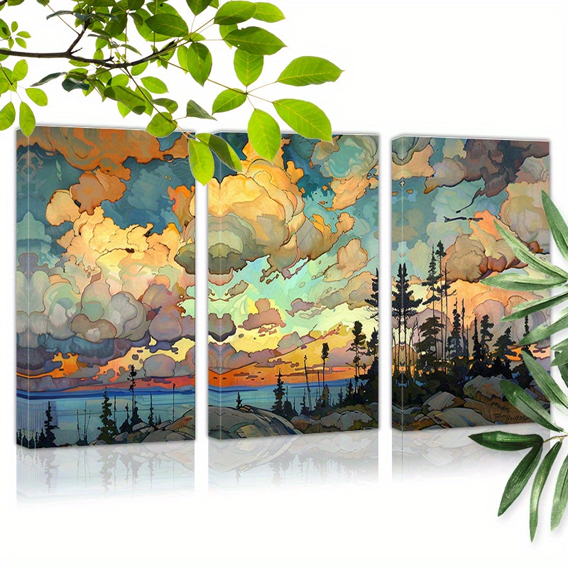 

Framed 3 Piece Canvas Poster Wall Art Ready To Hang Colourful Clouds Canvas Art Wall For Corridor Bedroom Poster Gift