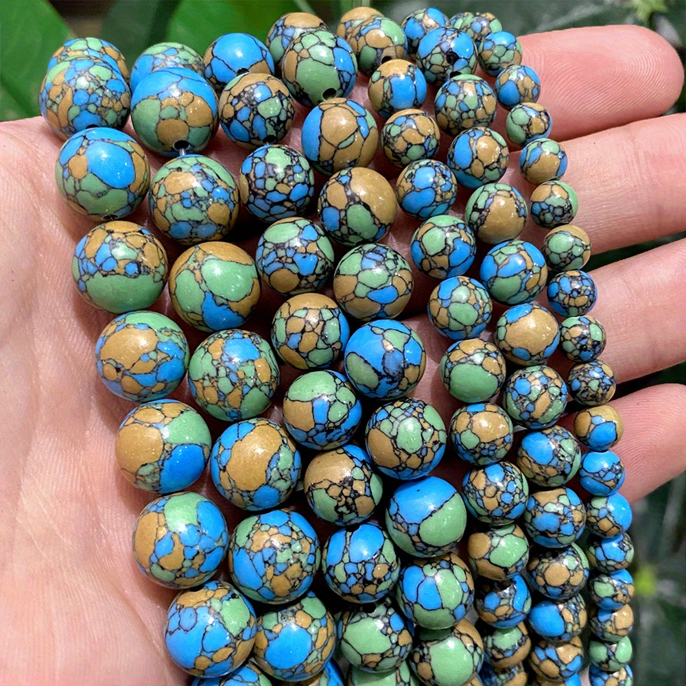 

Tri-colored Turquoise Loose Round Beads For Diy Jewelry: Women's Ring Earrings, Bracelets, 15" Strand, 4/6/8/10/12mm, Artisanal Crafts, Decorative Beads, Synthetic Gemstones