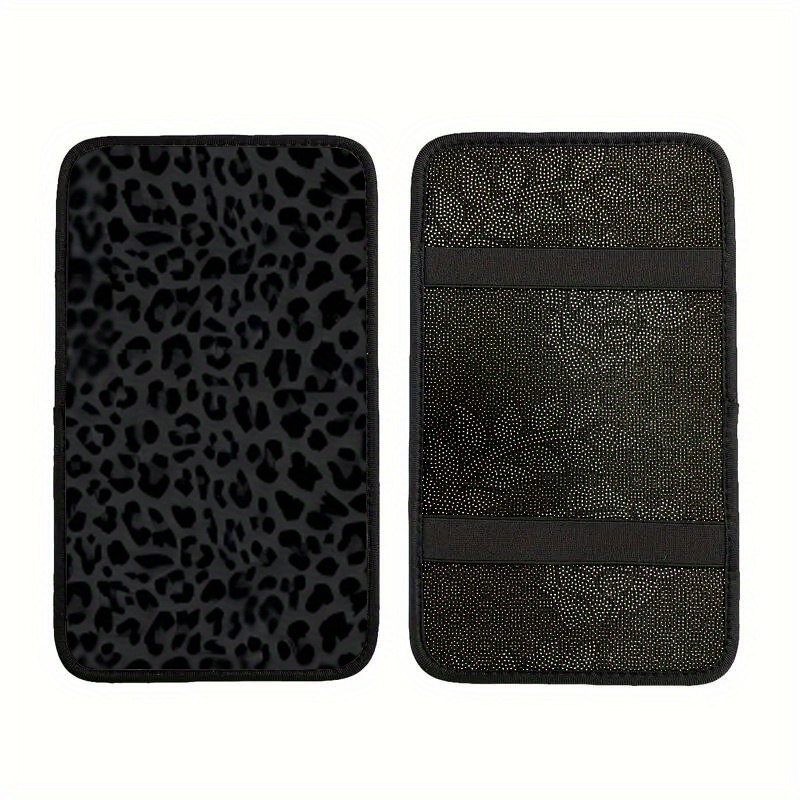E-shop Schwarze Leopardenmuster Auto-Armlehnenmatte - Stilvolle Polyester-Mittelkonsolenunterlage für Auto, Limousine, SUV, Van - Langlebig & Bequem,