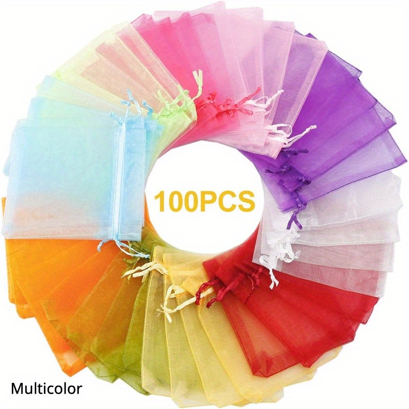 

100pcs Premium Organza Gift Bags With Drawstring - 4x4.72" Mixed Colors, Wedding Favors, Candy & Jewelry Pouches, Party Supplies