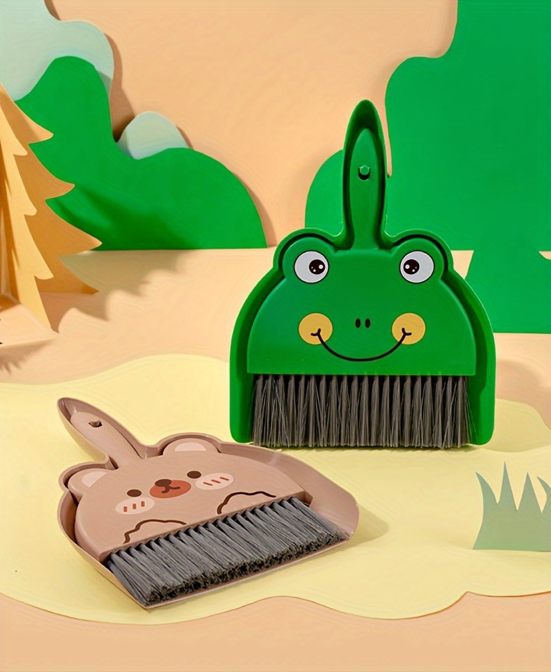   cleaning brush and dustpan set cute animal design durable for travel camping and home use perfect gift idea details 0
