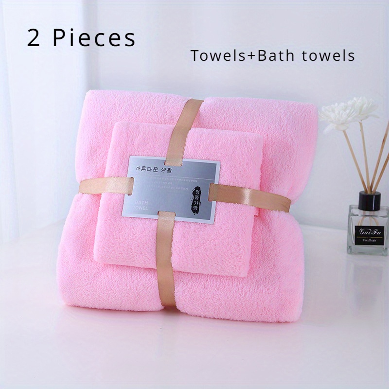 

Luxury 2-piece Towel Set: Ultra-soft Polyester Bath & Hand Towel Combo, Quick-dry & Absorbent - Perfect For Home & Hotel
