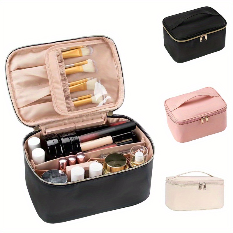 

Xunxing Large Capacity Pu Cosmetic Bag, Waterproof And Unscented Pvc Material, Portable Travel Makeup Organizer With Brush Holder And Easy Clean Feature