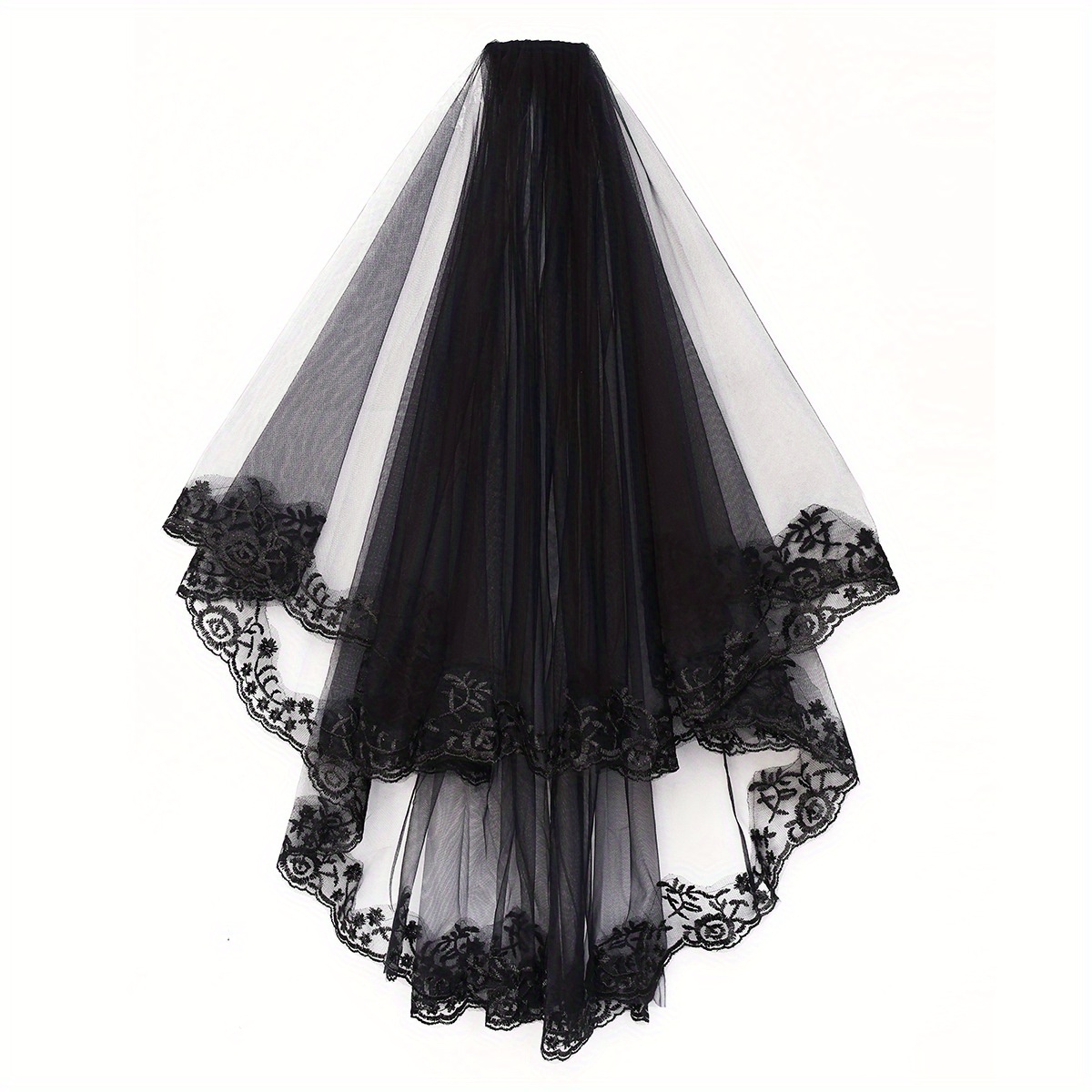 

Romantic Wedding Veil, Polyester Fiber, Black Lace, Sensual And Elegant Bridal Headpiece For Photography And Cosplay