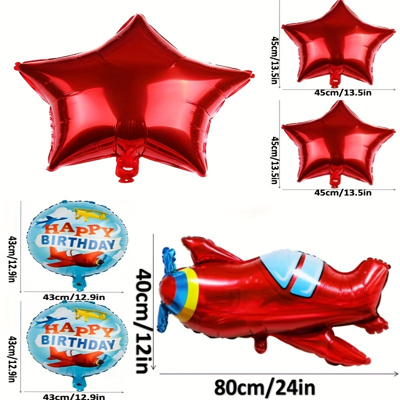 ヴィンテージ飛行機誕生日パーティーバルーンセット5点 赤い星＆ジェットデザイン 室内お祝い用アルミホイル 結婚式や婚約に Temu Japan