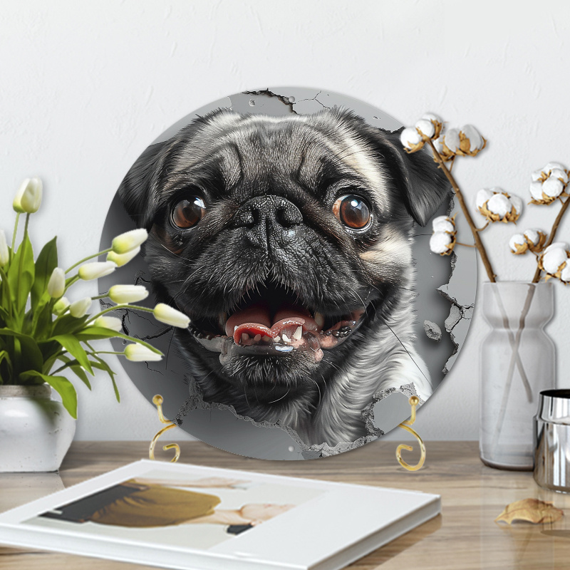 

1pc 8x8inch Waterproof Aluminum Metal Sign With Hd Printing, Adorable Animal Pug Design, Weather Resistant For Home, Coffee Shop, And Themed Decor