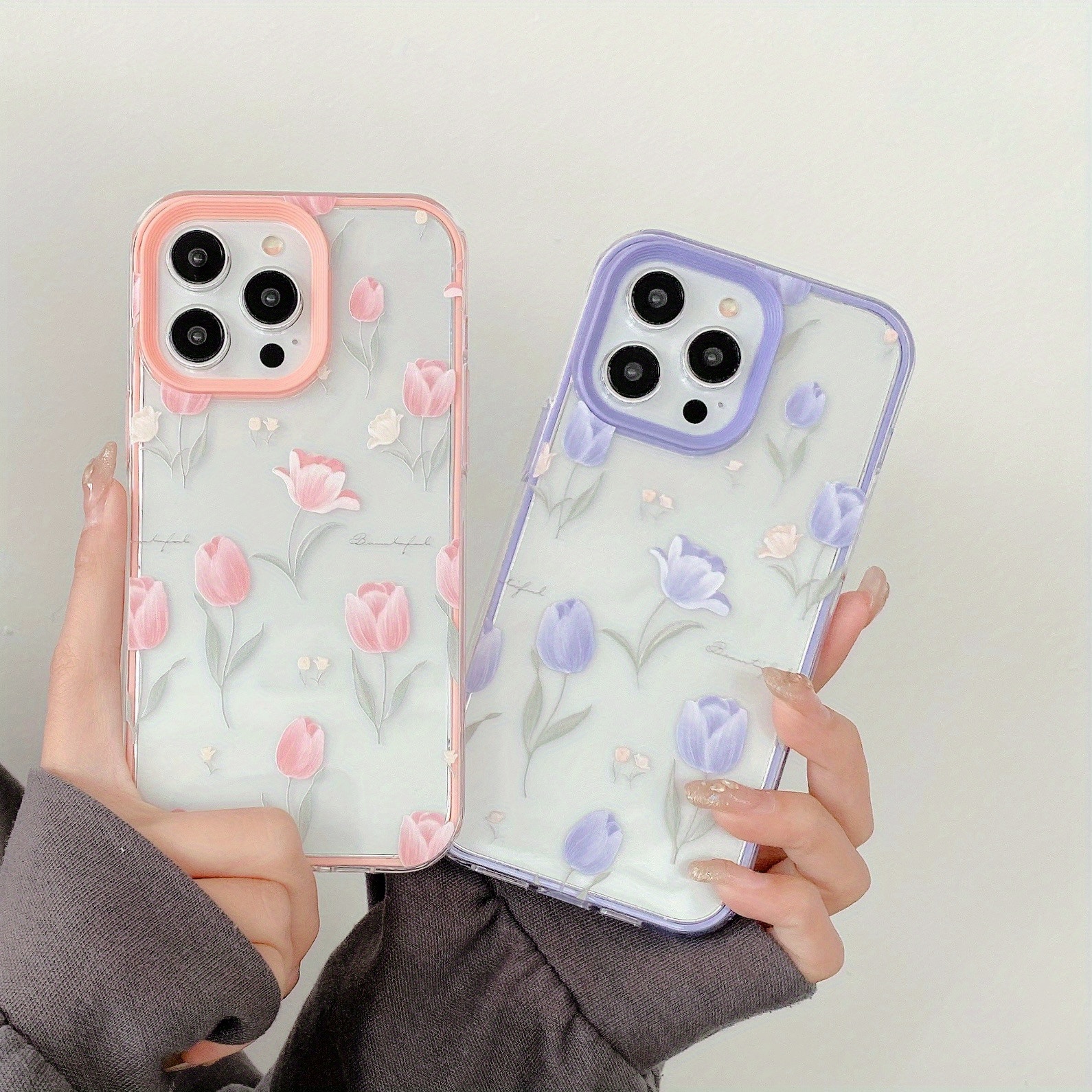 

Floral Tulip Pattern Tpu Phone Case For 11/12/13/14/15 Pro Plus Max - Shockproof Full Coverage Protective Cover