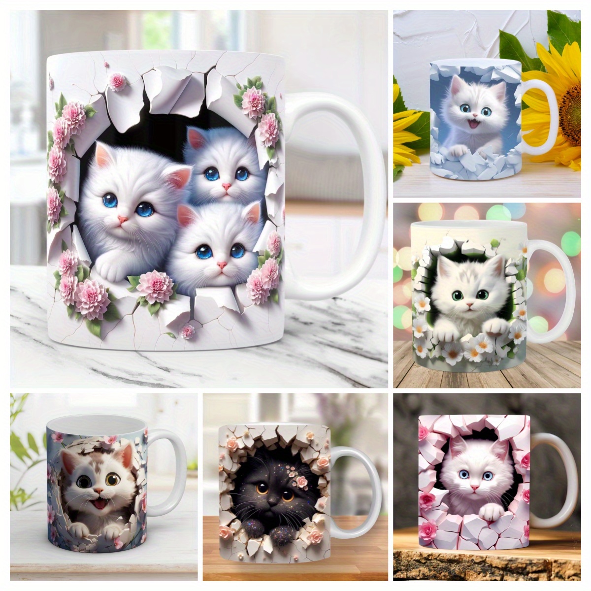 

Adorable 11oz Kitten Coffee Mug - Double-sided Print, Dishwasher Safe, Perfect Gift For Friends & Party Favors