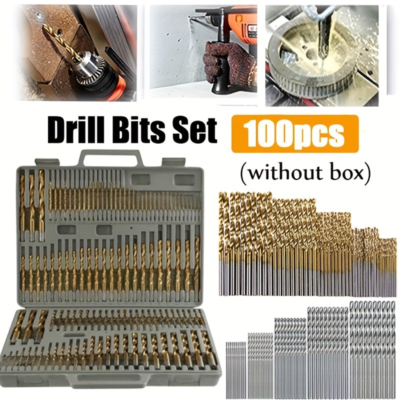 

100/50-piece Titanium-coated High-speed Steel Drill Bits - Durable Power Tool Accessories For Wood, Plastic & Metal