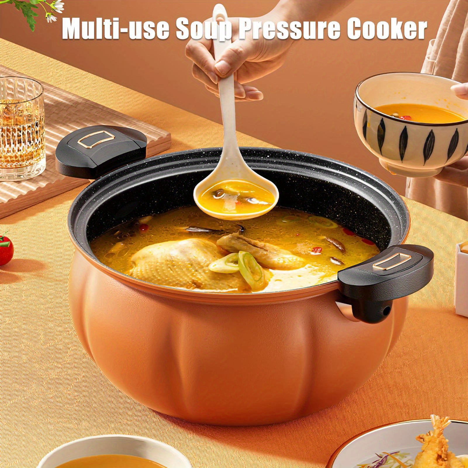 

8l Stainless Steel Pumpkin Micro Pressure Cooker With Glass Lid - Non-stick Multi-functional Soup Pot For Gas Stove - Kitchen Cookware Essentials