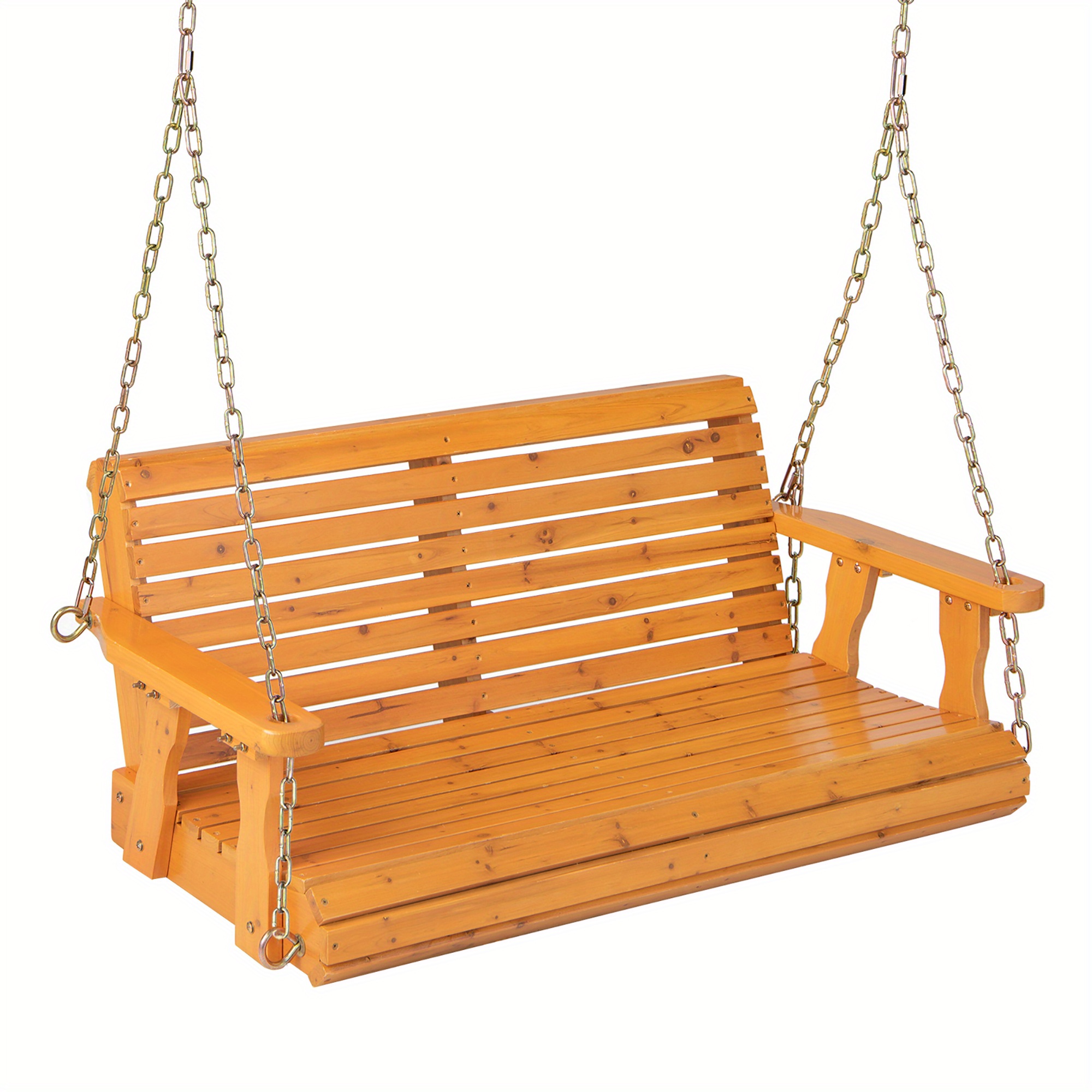 

Gymax 2-person Porch Swing Chair Wooden Garden Swing Bench W/ Adjustable Chains Orange