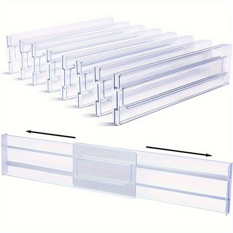 

Adjustable & Expandable Drawer Organizer - 1/4 Dividers, 3.2" Tall, Fits 12.2-21.4" Wide Spaces, Clear Ps Material, Perfect For Kitchen, Clothes, Office Supplies