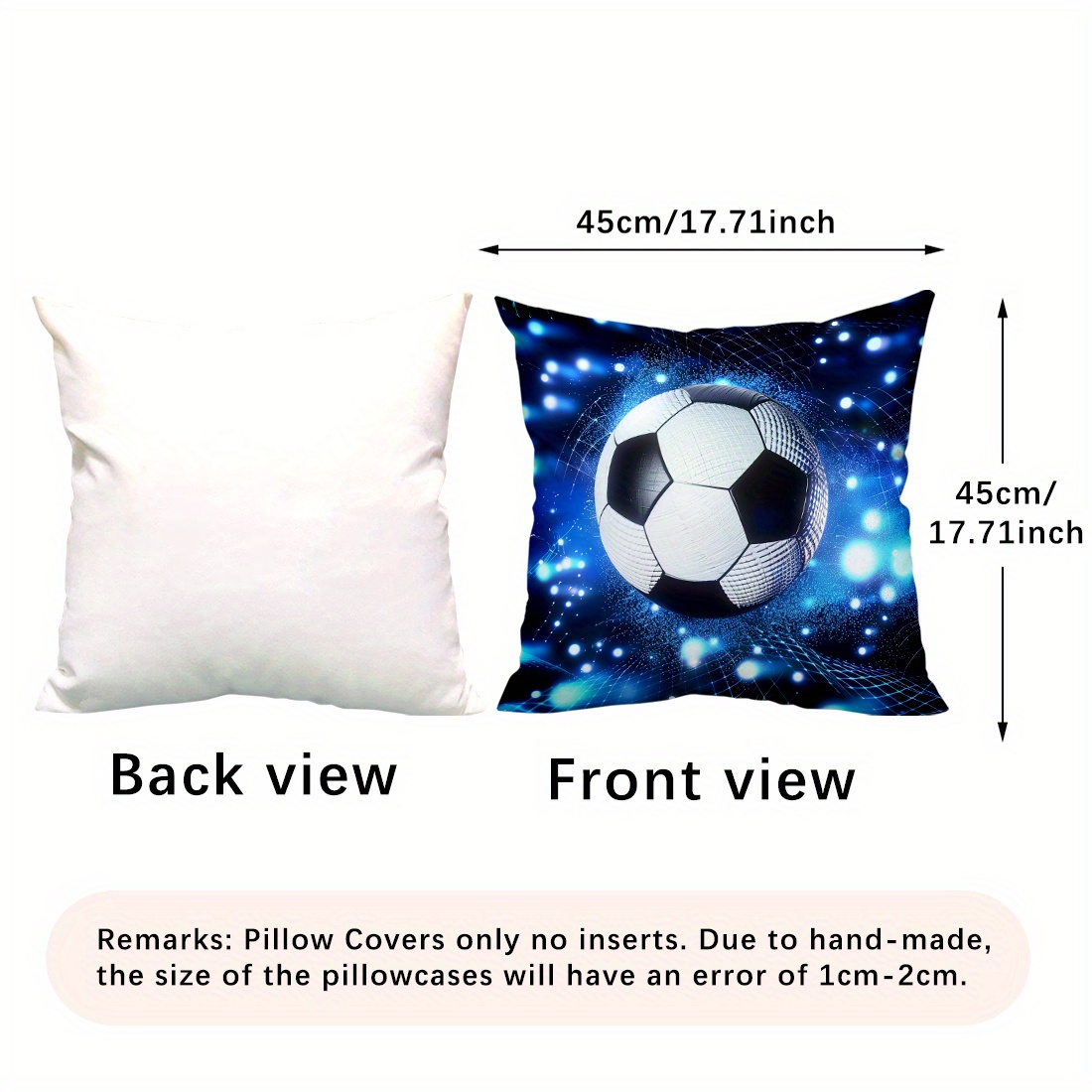 1pc Sports Ball Football Single-sided Printed Pillow Cover For Sofa - Velvet, 45*45cm