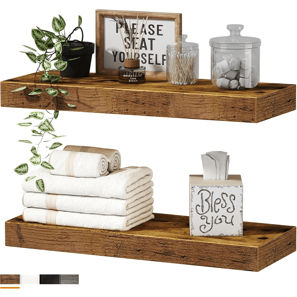 

2pcs Bathroom Shelves Floating Shelves For Wall Shelf Over Toilet Small Wall Mounted Farmhouse Decor 16 Inch Set Of 2, Rustic Brown (008-40bn)