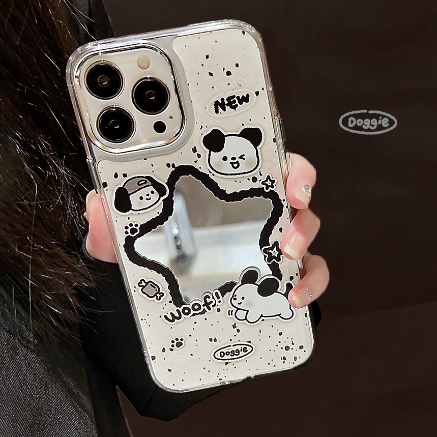 

Creative Ink Splash Cute Dog Cartoon Plated Mirror Silicone Phone Case For 15/14/13/12/11 Series - Durable, Sleek Protective Cover With Cartoon Canine Design