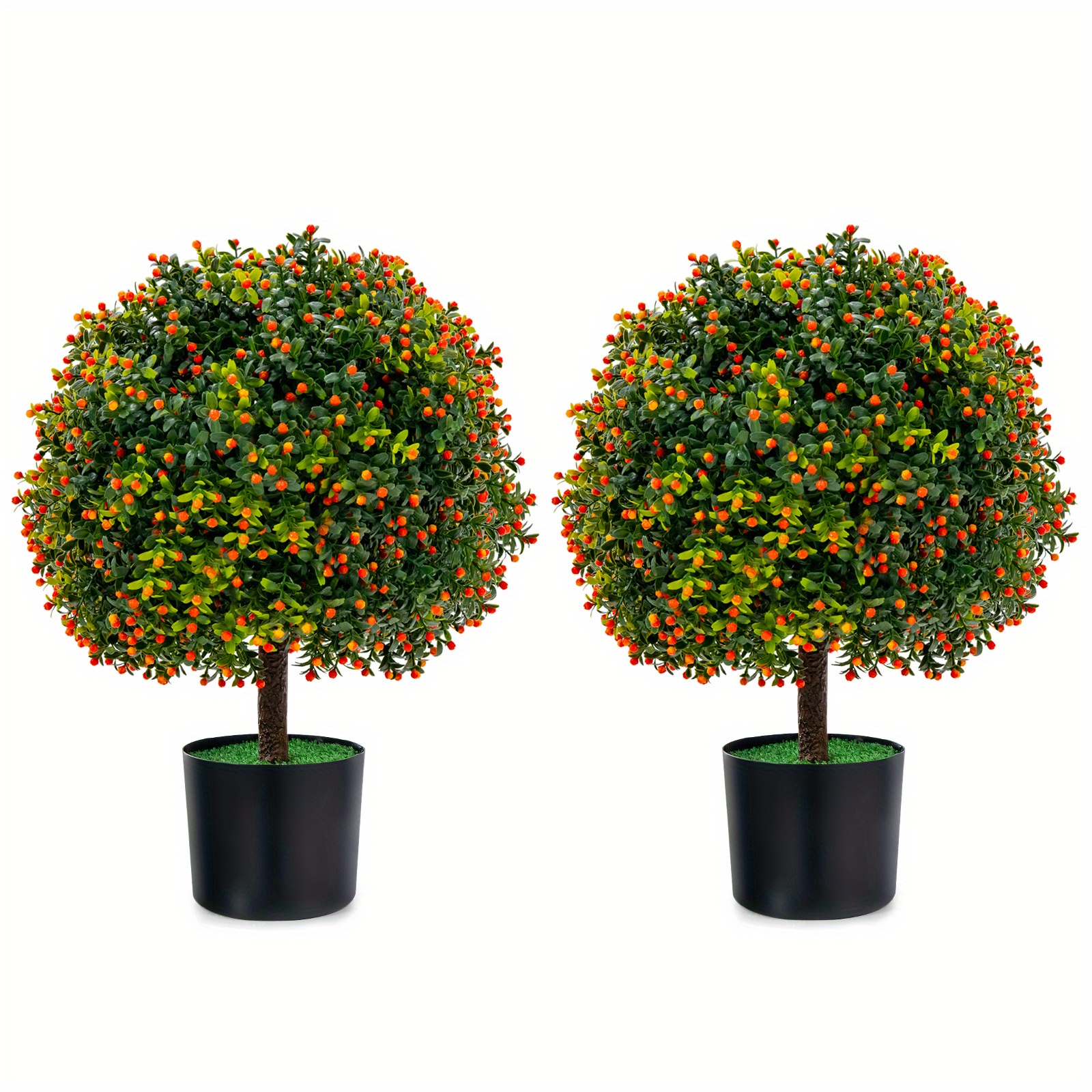 

Goplus 22" Artificial Boxwood Topiary Ball Tree 2-pack Faux Potted Plant W/orange Fruit