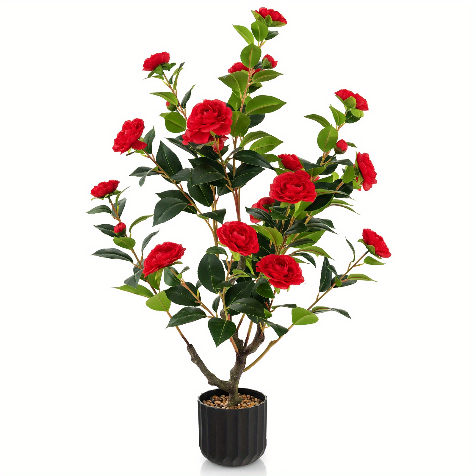 

Goplus 38" Artificial Camellia Tree Faux Floral Plant Fake Tree For Decoration Red