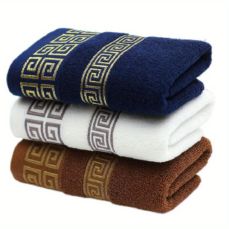 

Luxury Jacquard Cotton Bath Towel, Soft And Absorbent Bathroom Towels With Decorative Greek Key Pattern, For Home Hotel Spa Use