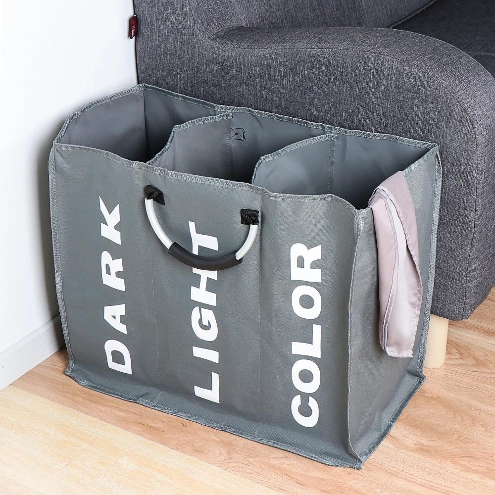 extra large 3 section foldable laundry hamper   oxford cloth with aluminum handles space saving design for   hampers for laundry dirty clothes bag laundry basket laundry baskets details 7