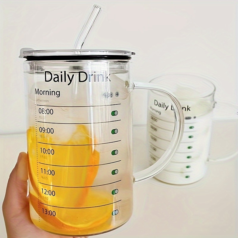 1000ml glass drinking cup with lid and straw high borosilicate glass daily drink mug with time marker patterned versatile drinkware for iced coffee juice milk tea and stylish glassware details 2